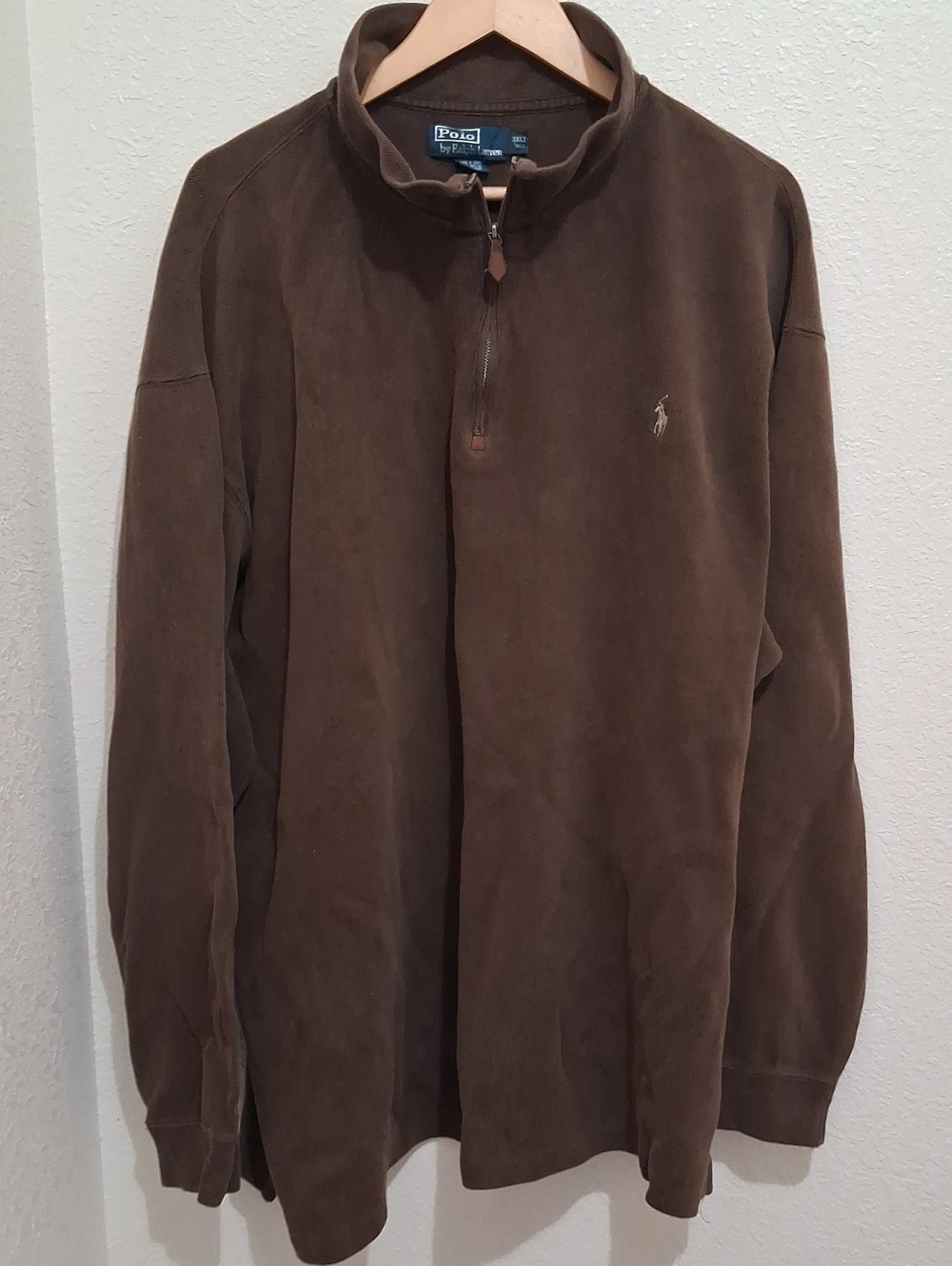 Polo by Ralph Lauren Men's Brown Quarter Zip Pullover- Gold Pony Logo (3X) Tall